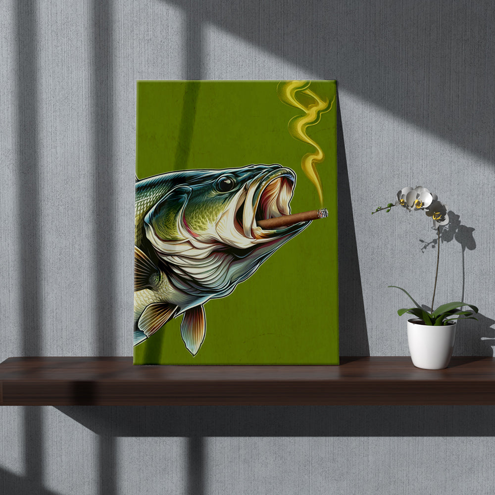 Bass Smoking a Cigarette Vintage Fish Art Canvas