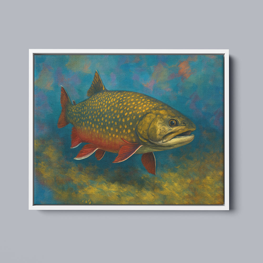 Alternative view of Brook Trout Fishing Art Colorful Painting Fish Art Printed Framed Matte Canvas
