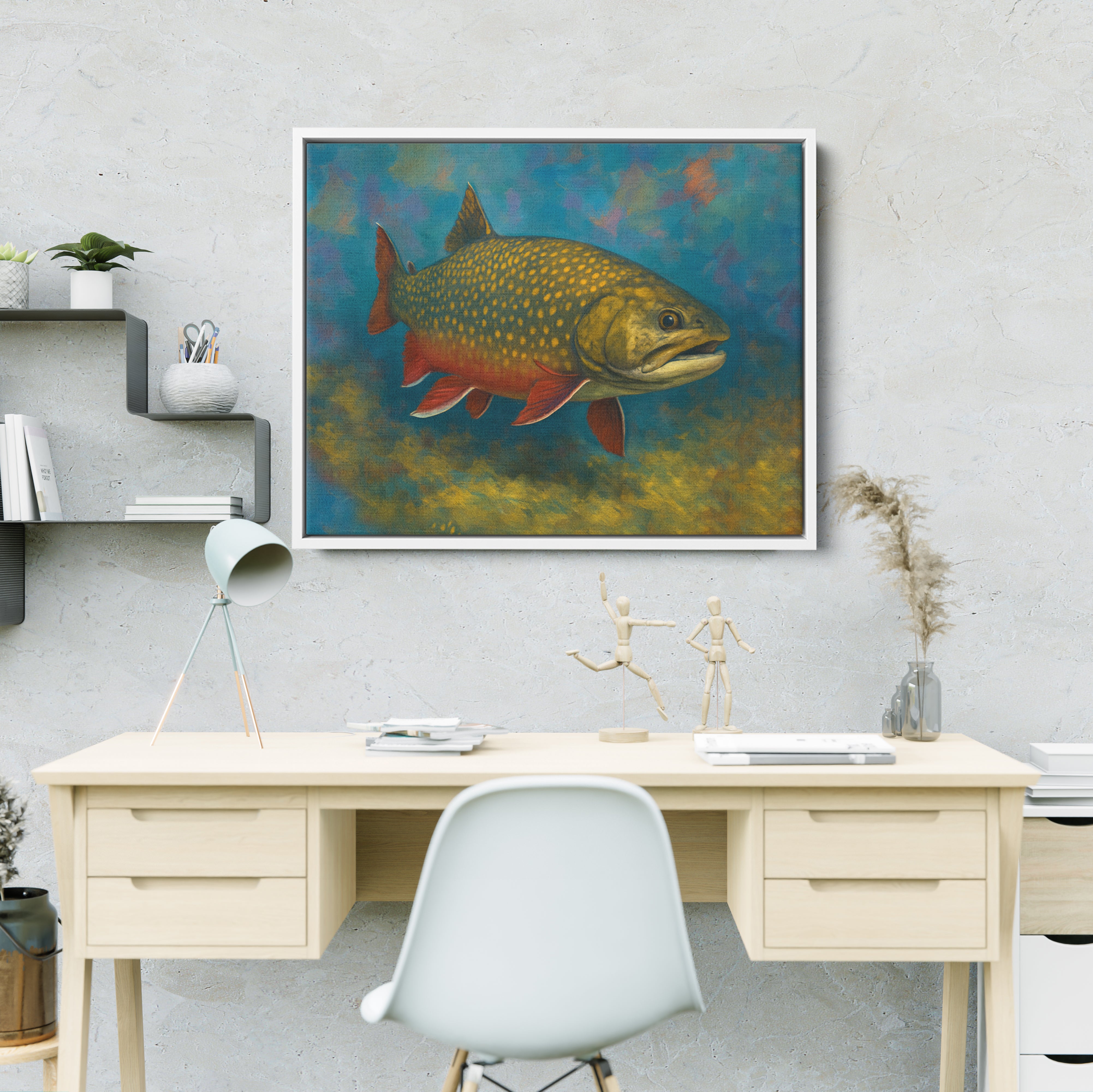 Brook Trout Fishing Art Colorful Painting Fish Art Printed Framed Matte Canvas - Image 10