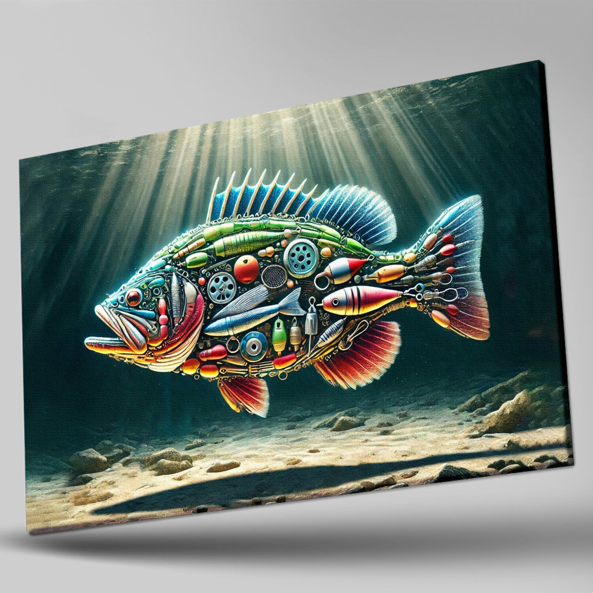 Alternative view of Fishing Enthusiast Canvas Art – Fish Made of Fishing Gear Design