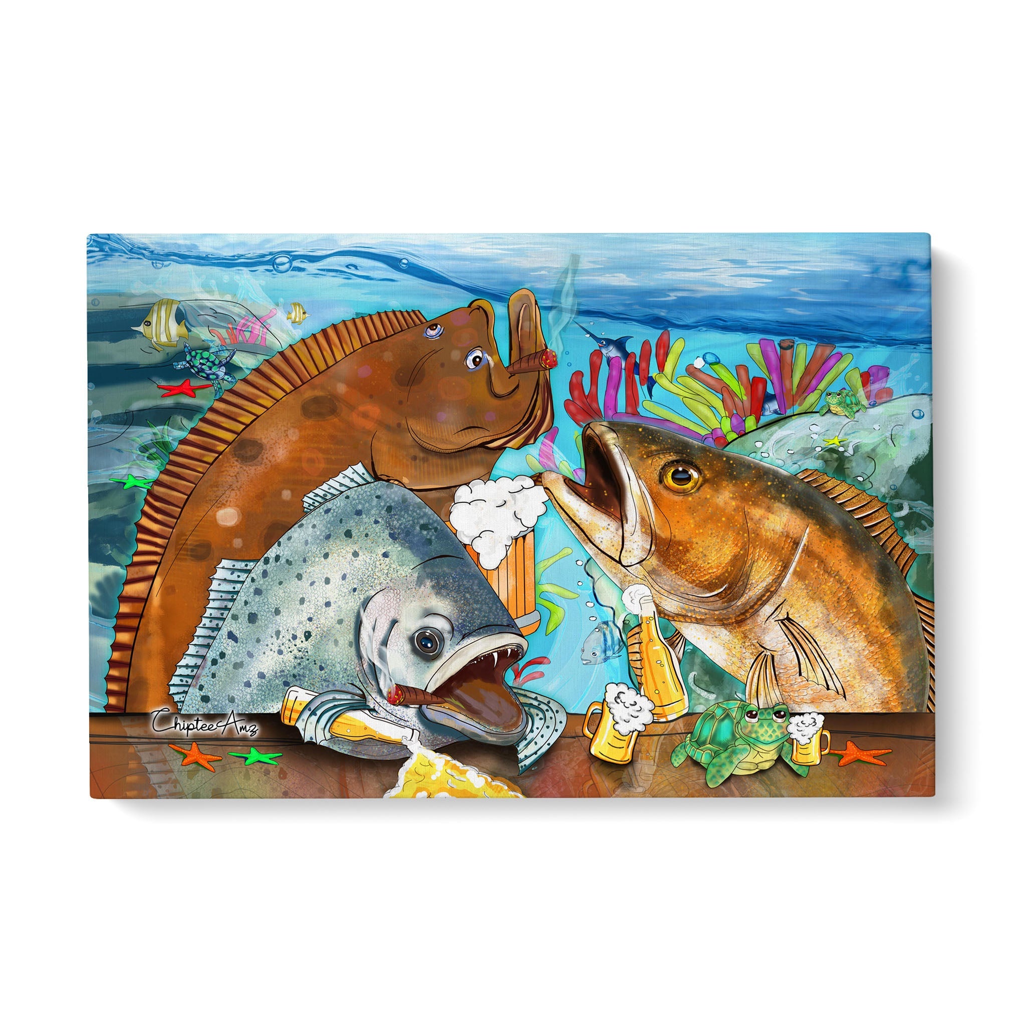 Texas Slam fishing art drink beer with fish art canvas - Image 4