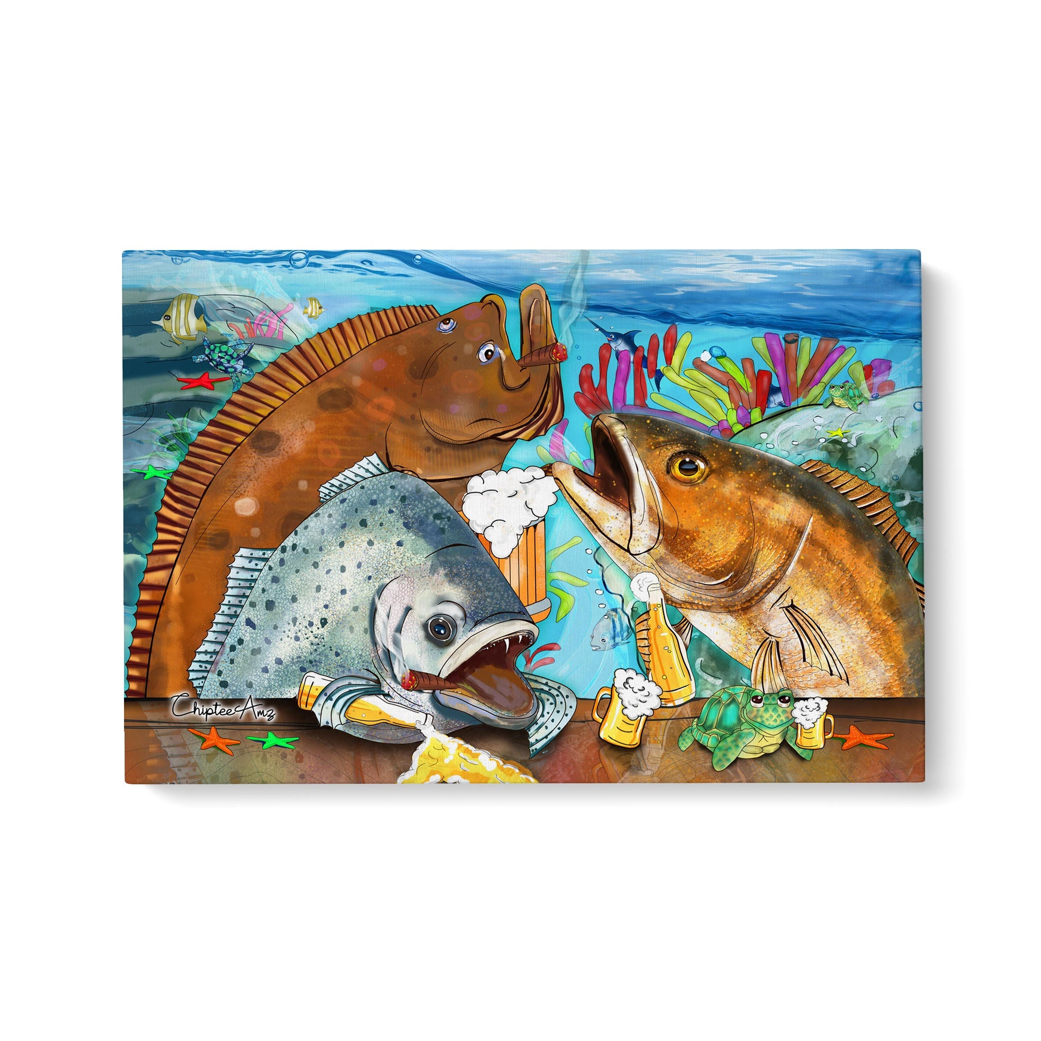 Texas Slam fishing art drink beer with fish art canvas - Image 3