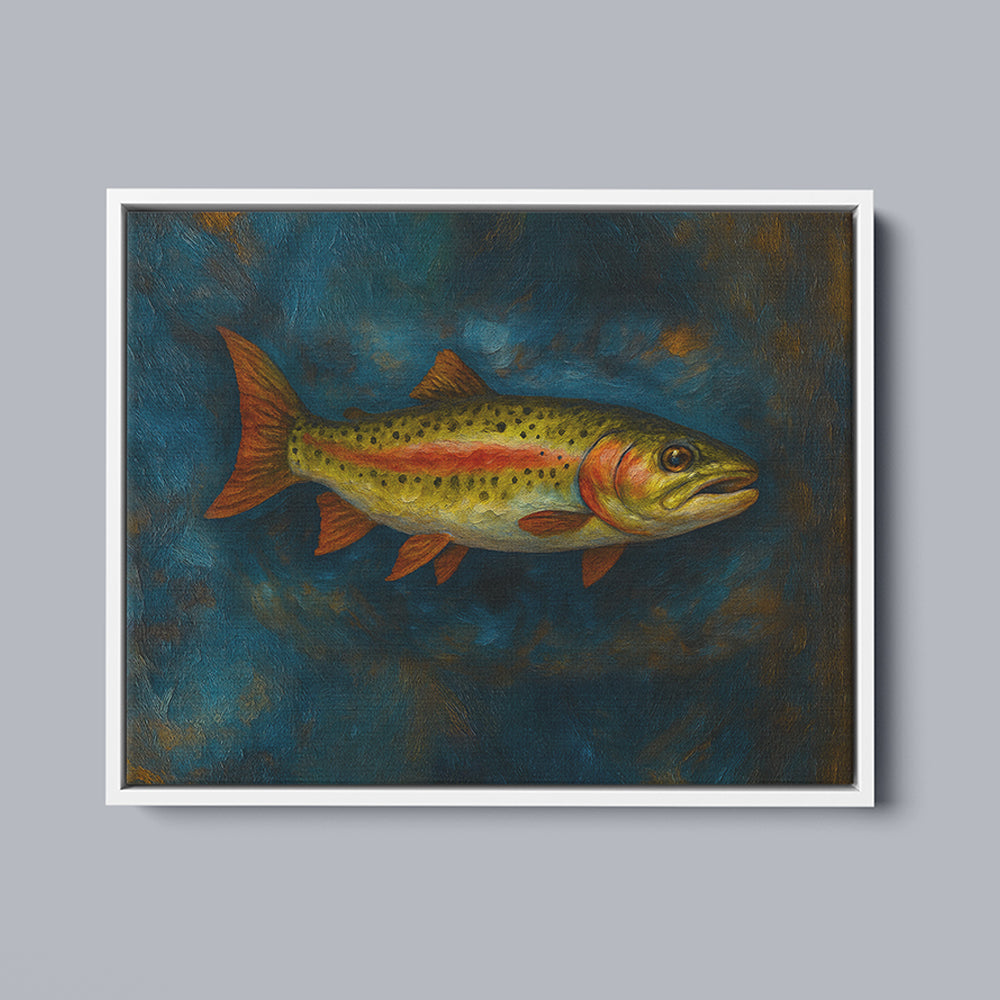 Alternative view of Trout Fishing Art Oil Painting Fish Art Printed Framed Matte Canvas