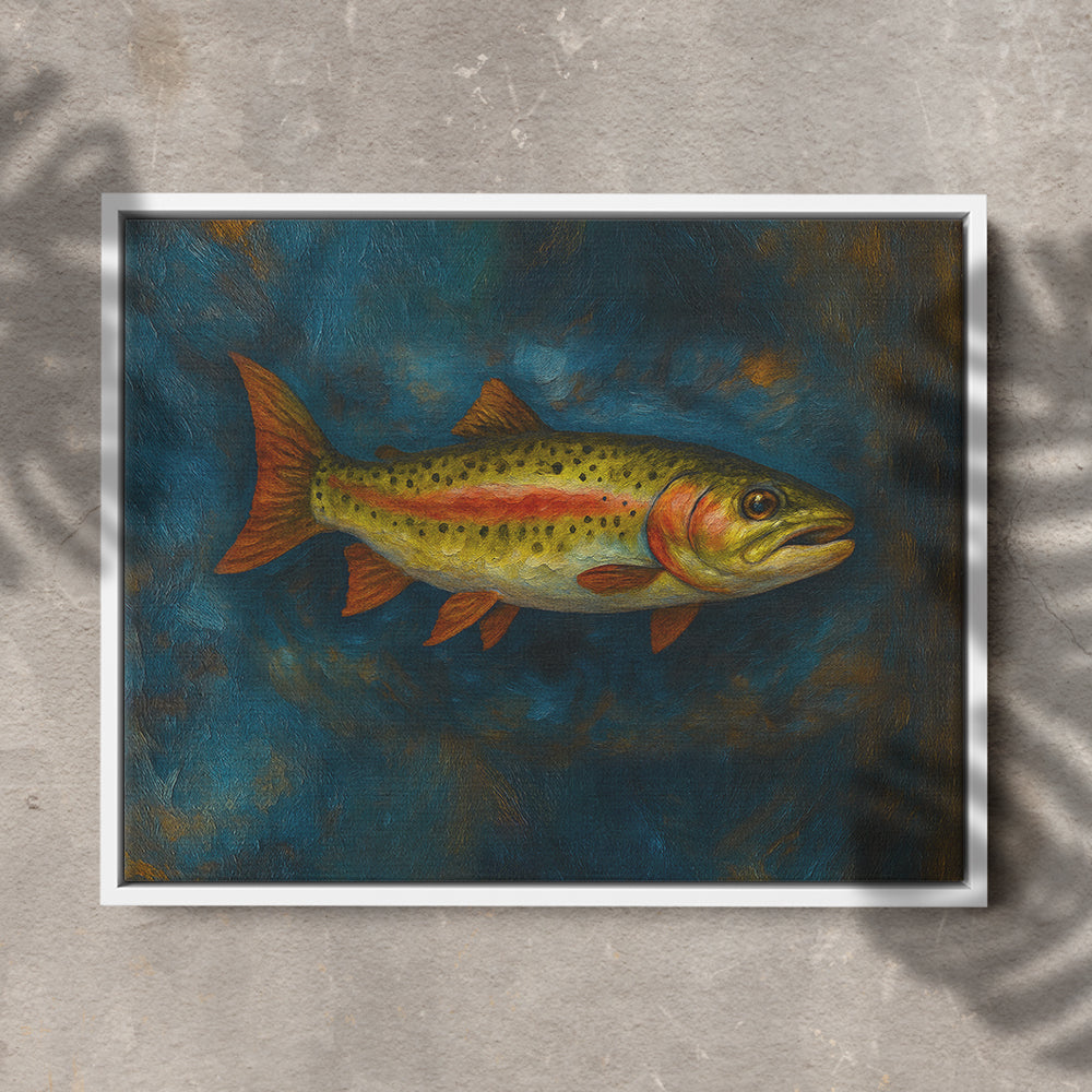 Trout Fishing Art Oil Painting Fish Art Printed Framed Matte Canvas - Image 9