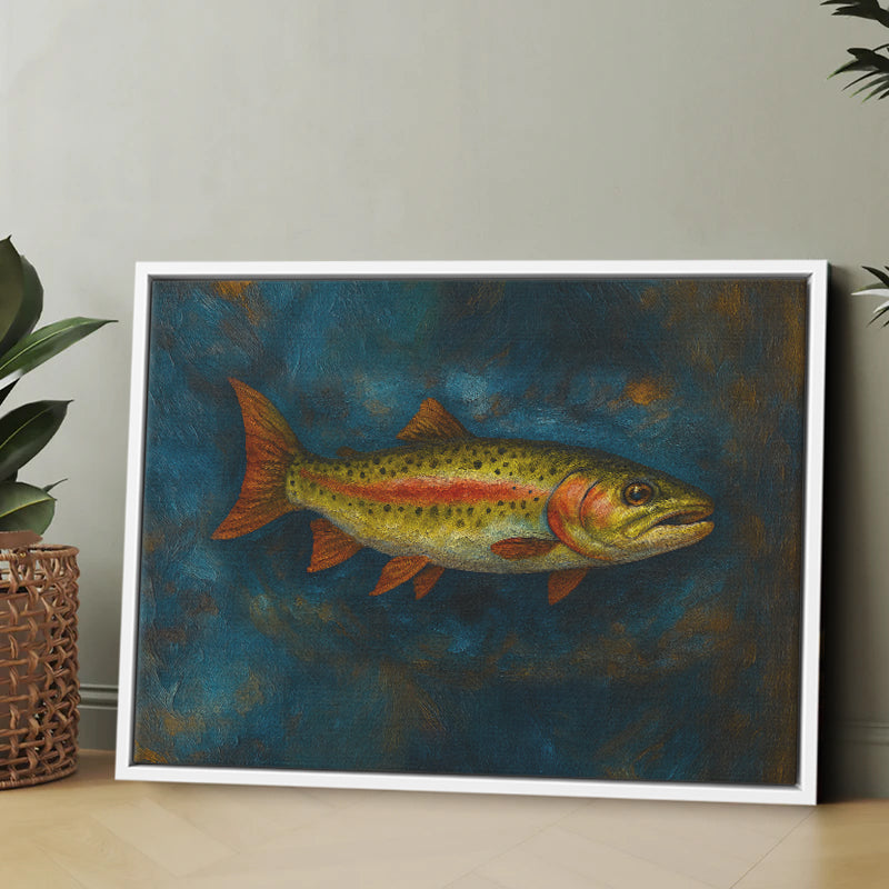 Trout Fishing Art Oil Painting Fish Art Printed Framed Matte Canvas