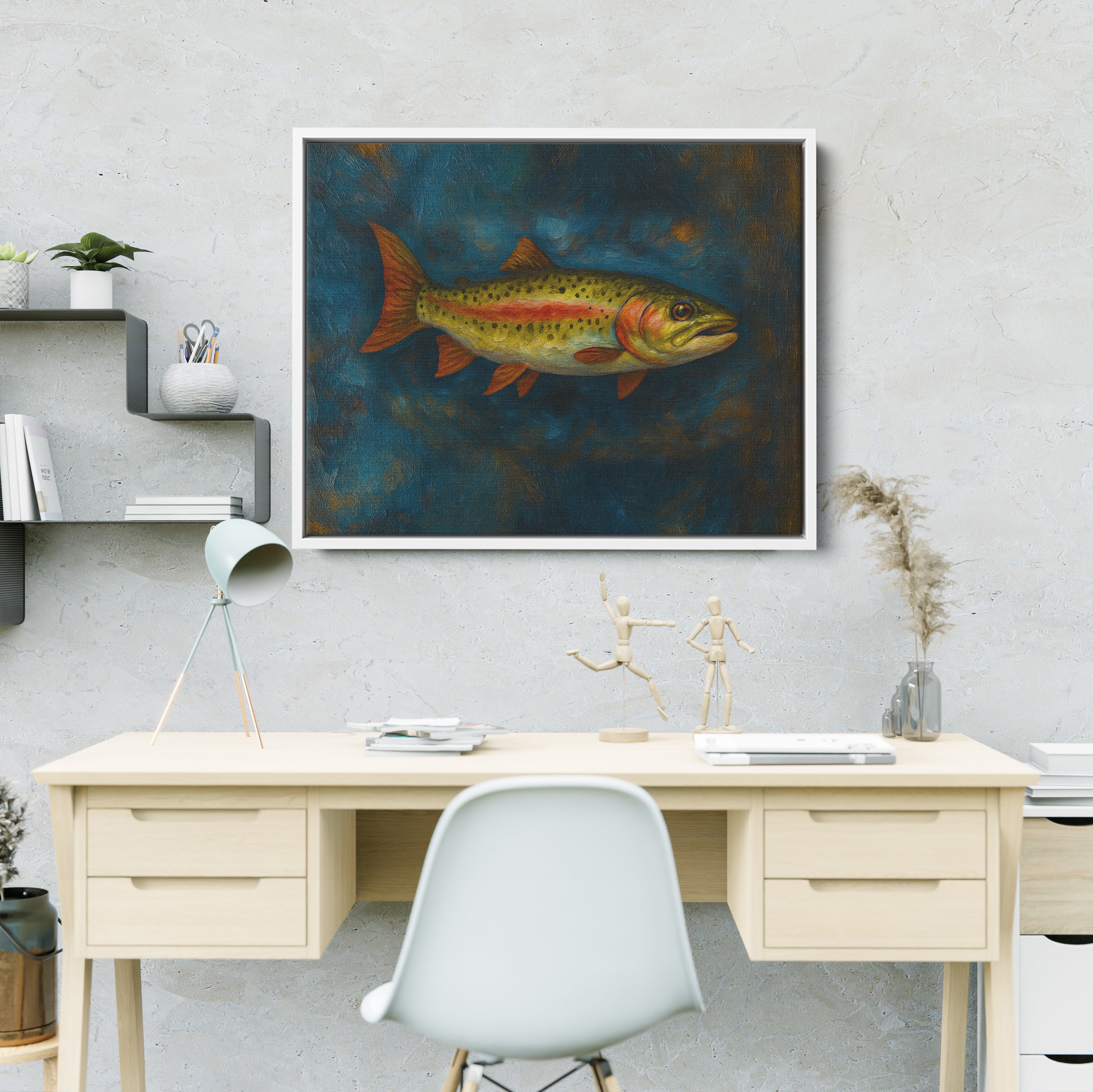 Trout Fishing Art Oil Painting Fish Art Printed Framed Matte Canvas - Image 10