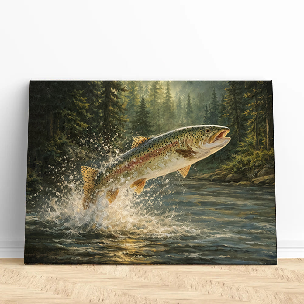Alternative view of Trout Fishing Wall Art Canvas of Trout Fish Painting Print Man Cave Art Fishing Decor