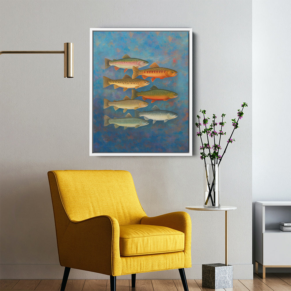 Trout of North America Fish Art Colorful Painting Printed Framed Matte Canvas - Image 10