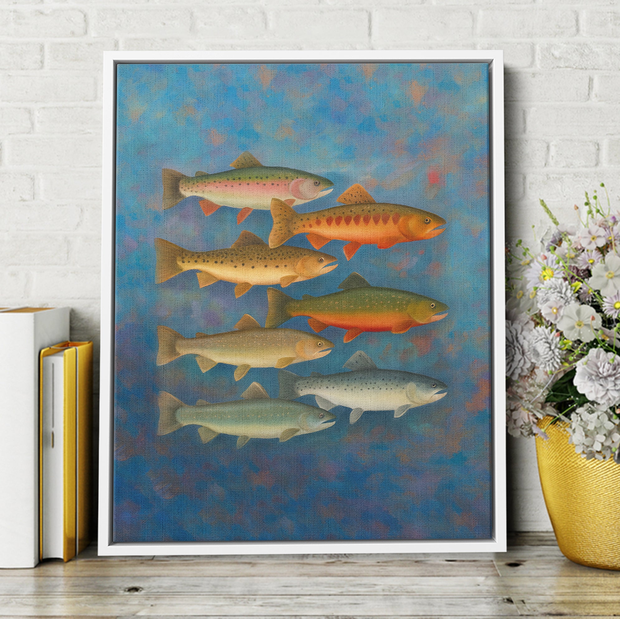 Trout of North America Fish Art Colorful Painting Printed Framed Matte Canvas