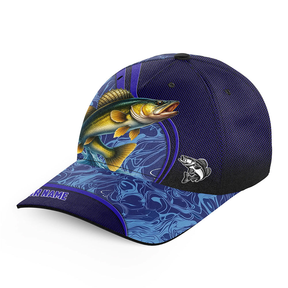 Alternative view of Walleye fishing blue camo Custom fishing hat Unisex Fishing Baseball freshwater Angler fishing cap NQS11023
